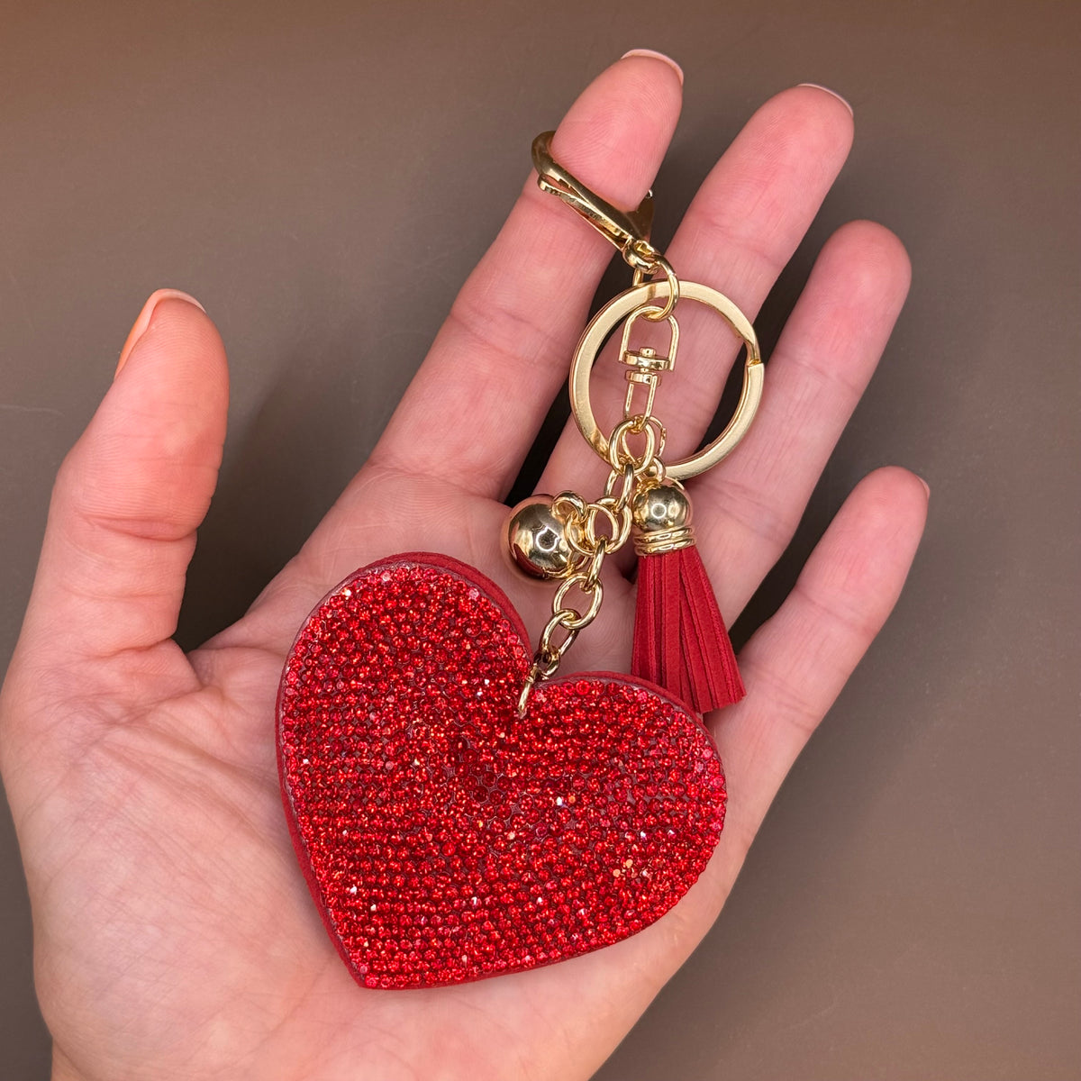 Rhinestone Heart Tassel Keychain