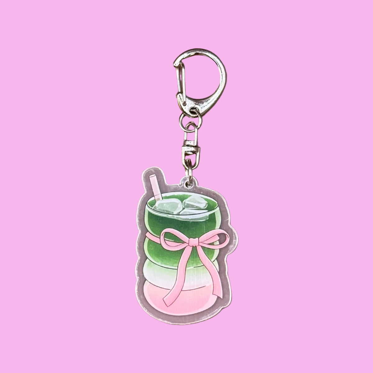 Pink Bow Matcha Cup Keychain