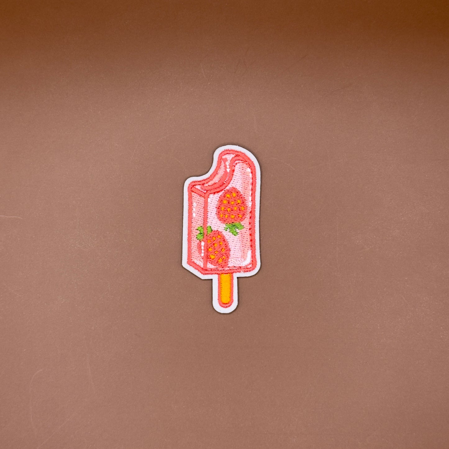 Coquette-style strawberry popsicle embroidered patch