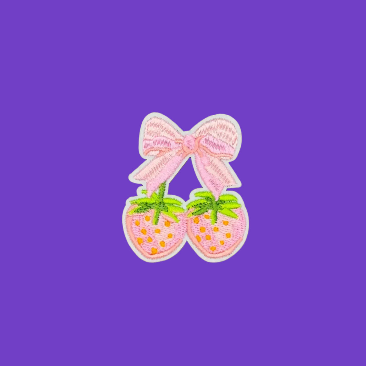 Coquette pink strawberry pair with bow embroidered patch
