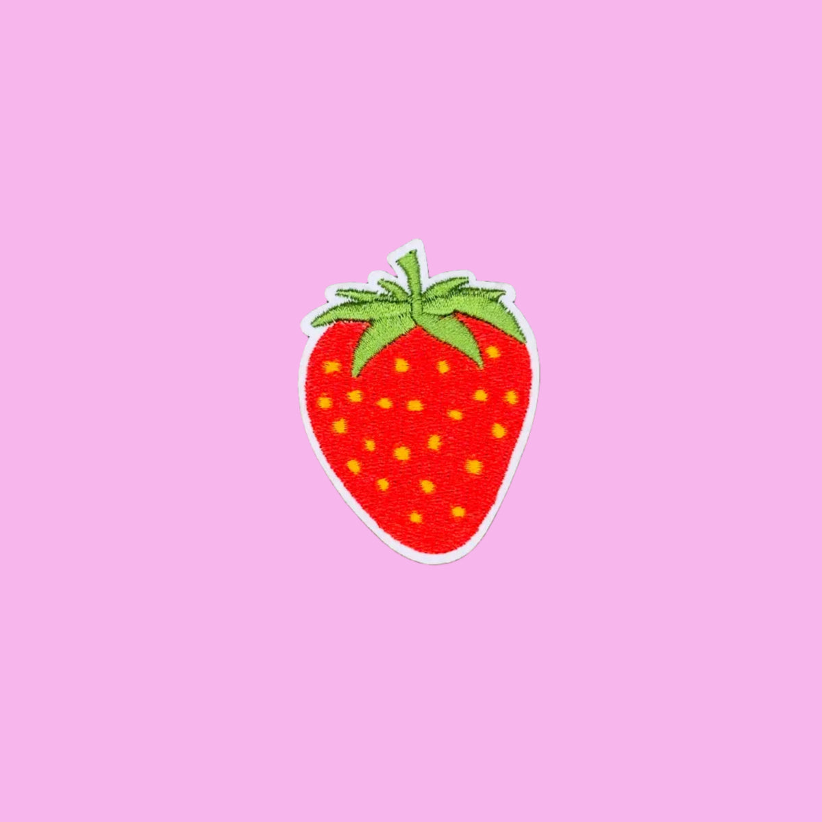 Bright red strawberry embroidered patch, large size