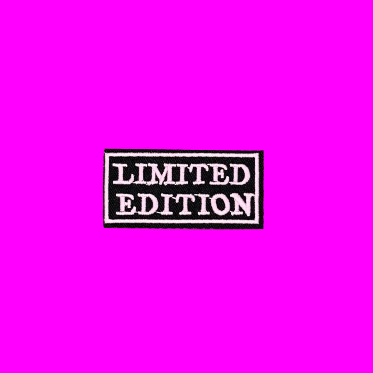 Limited Edition written in Pink and bordered in black embroidered iron-on patch