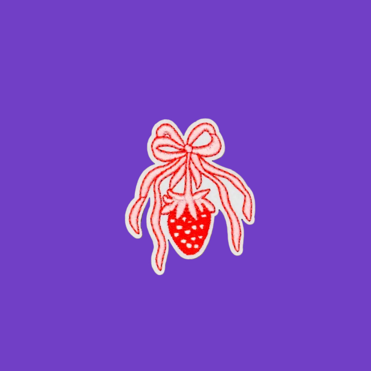 Coquette red strawberry with pink bow embroidered patch