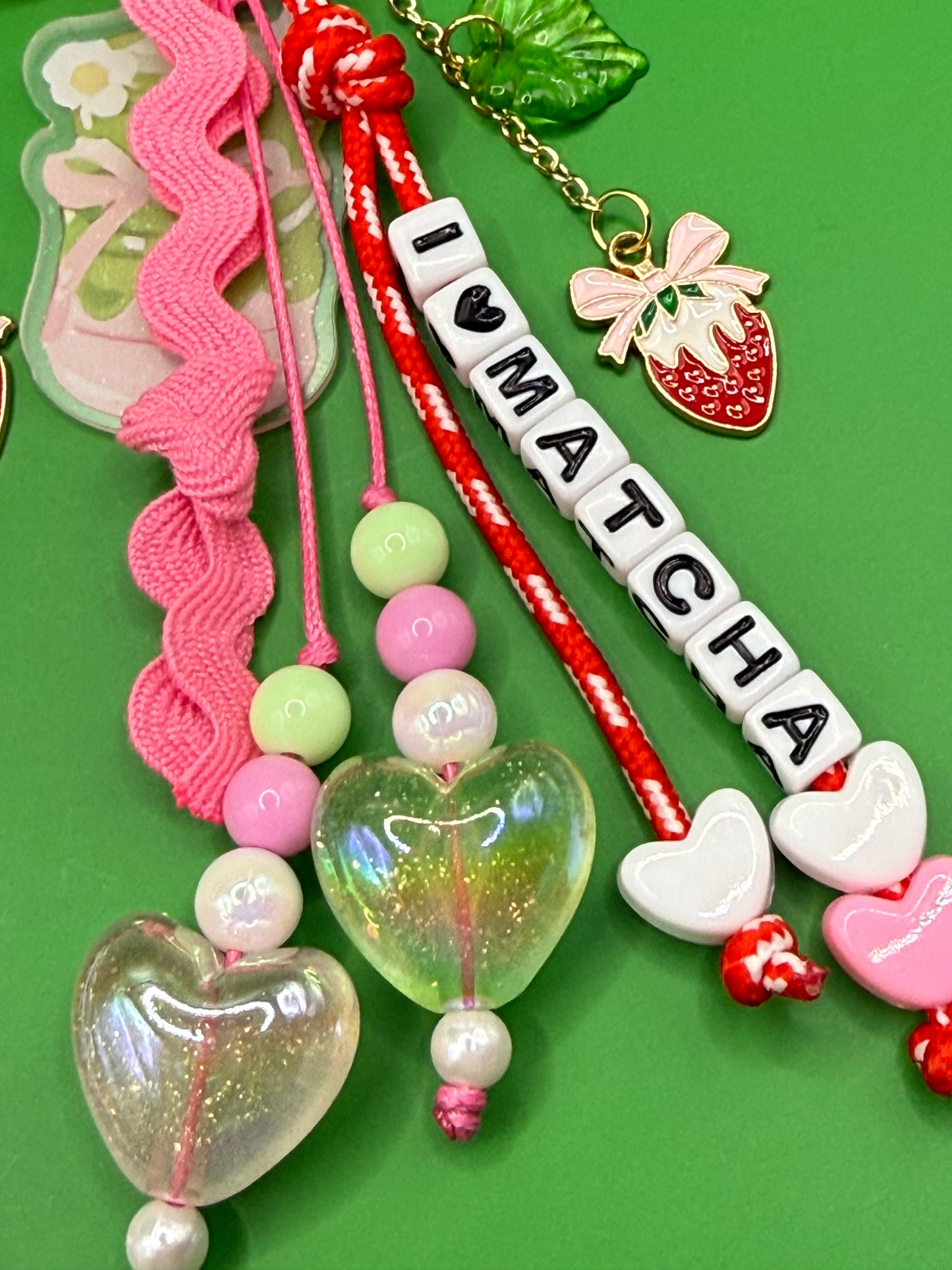 I Love Matcha Bag Charm — Glow-in-the-Dark Hearts