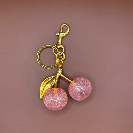 Large Glitter Cherry Keychain