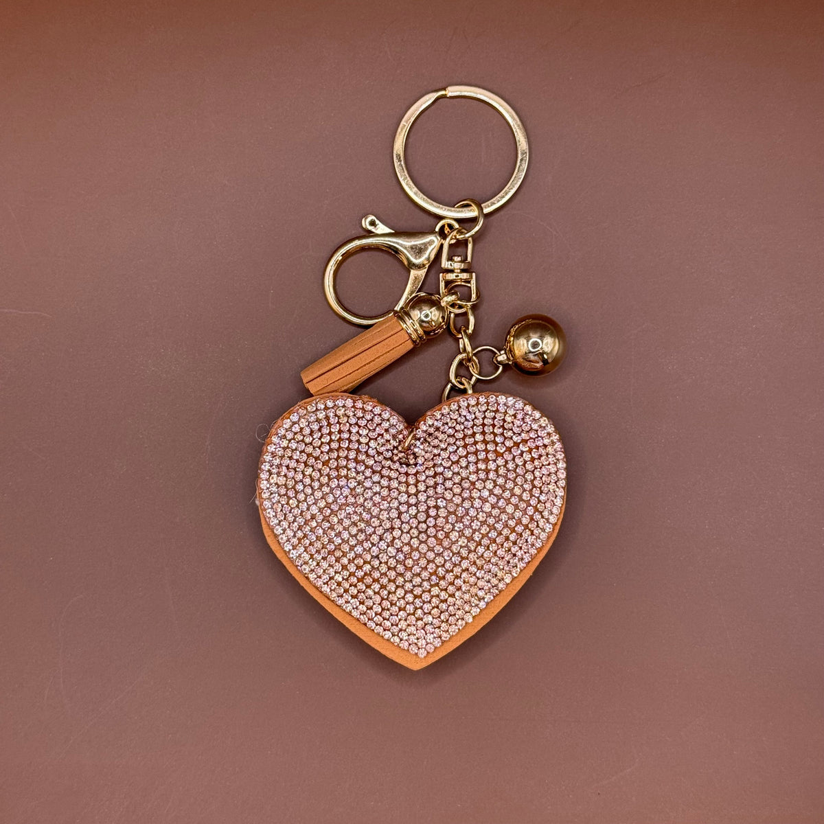 Rhinestone Heart Tassel Keychain