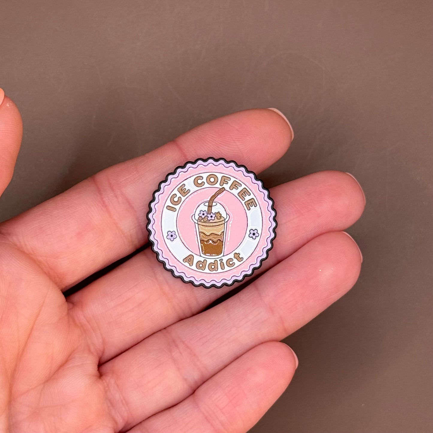 Pink Ice Coffee Addict Badge Pin