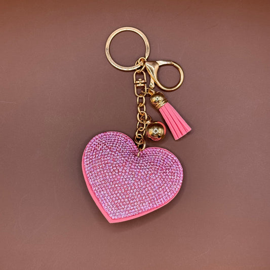 Rhinestone Heart Tassel Keychain