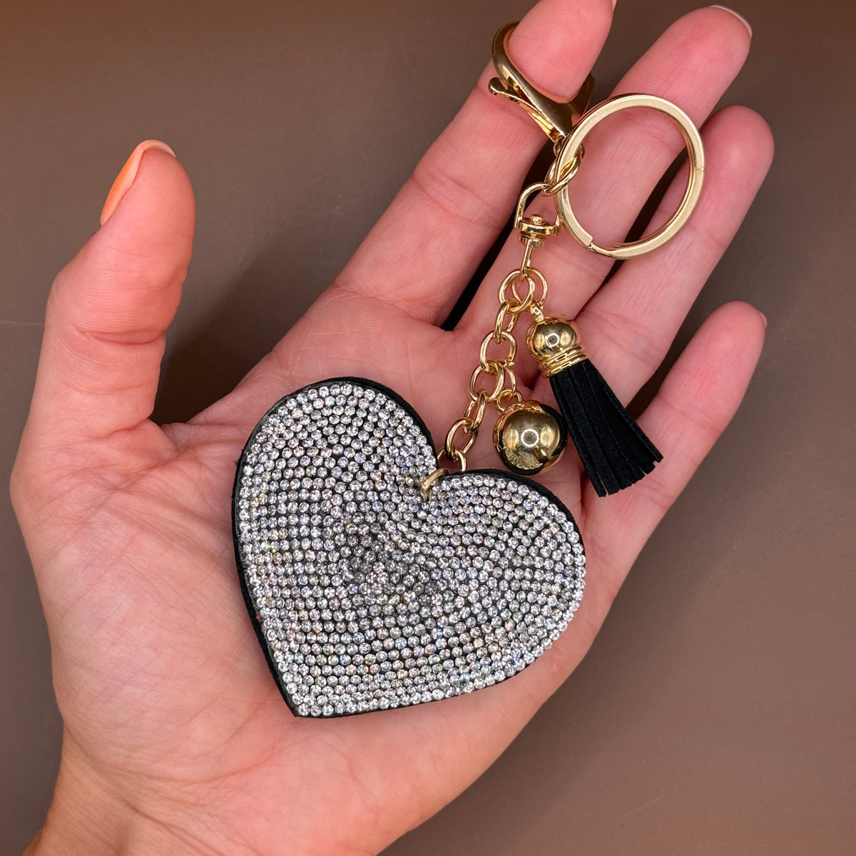 Rhinestone Heart Tassel Keychain