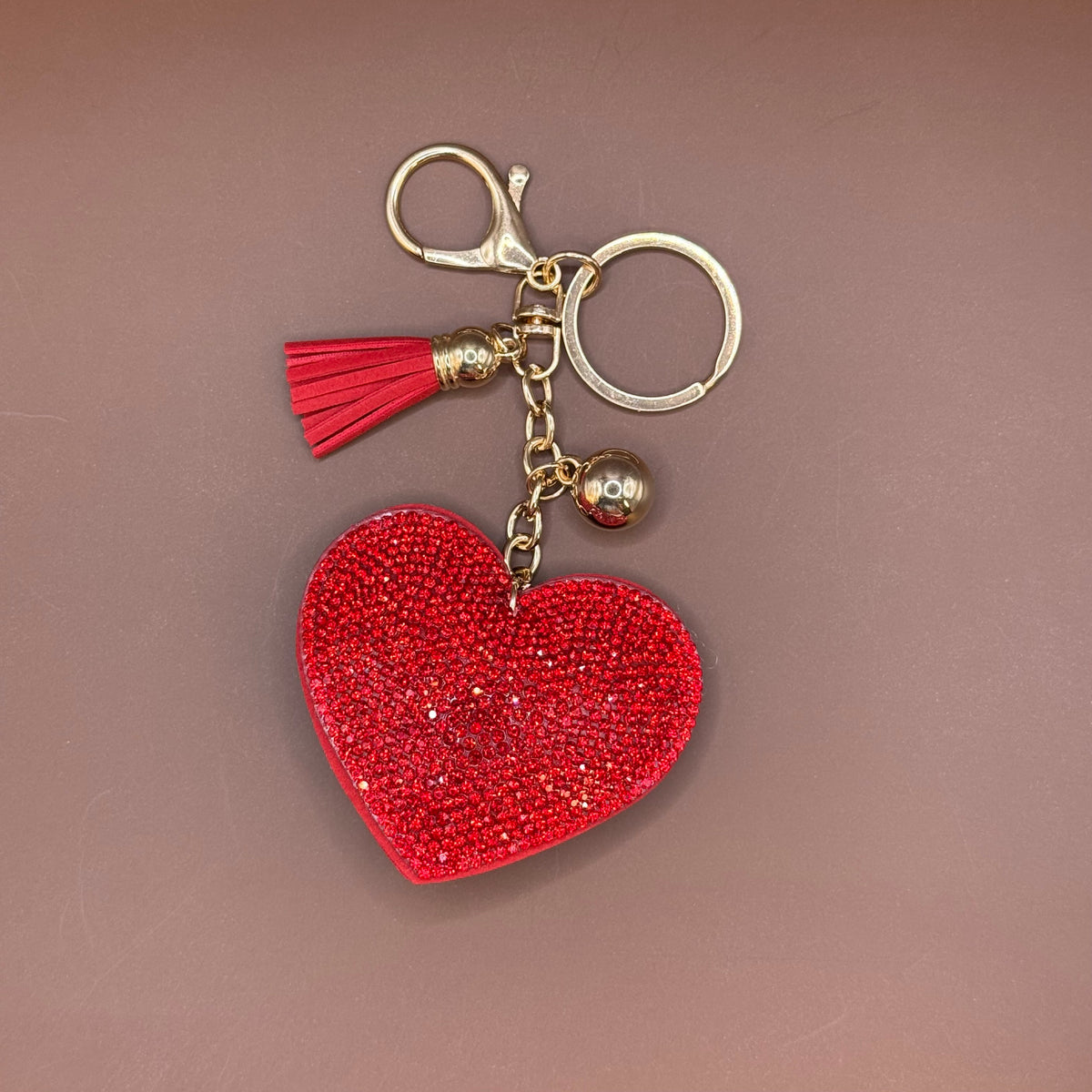 Rhinestone Heart Tassel Keychain