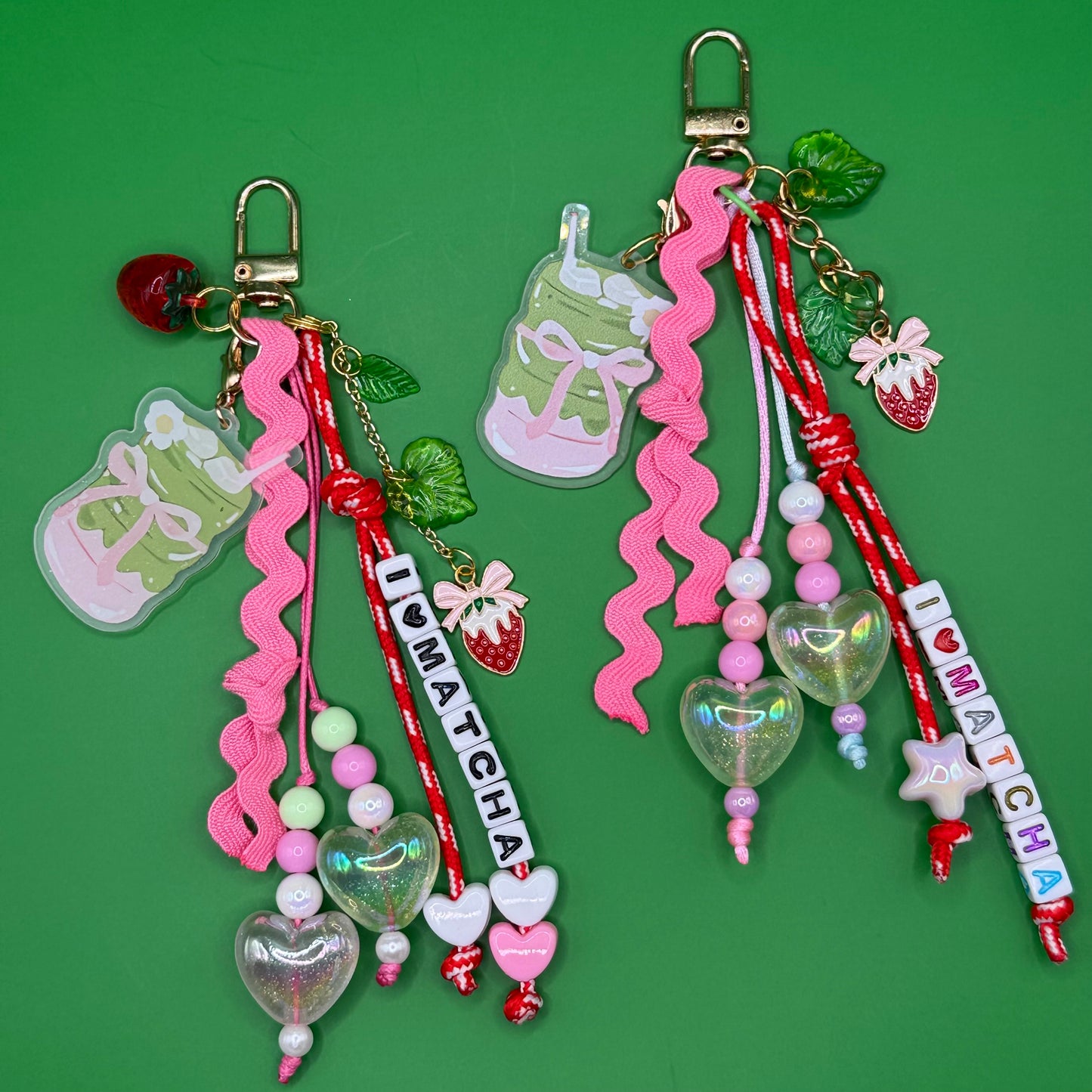 I Love Matcha Bag Charm — Glow-in-the-Dark Hearts