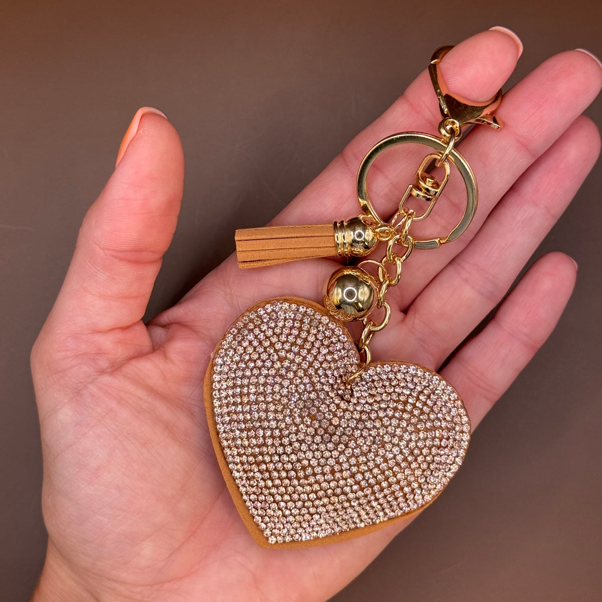 Rhinestone Heart Tassel Keychain