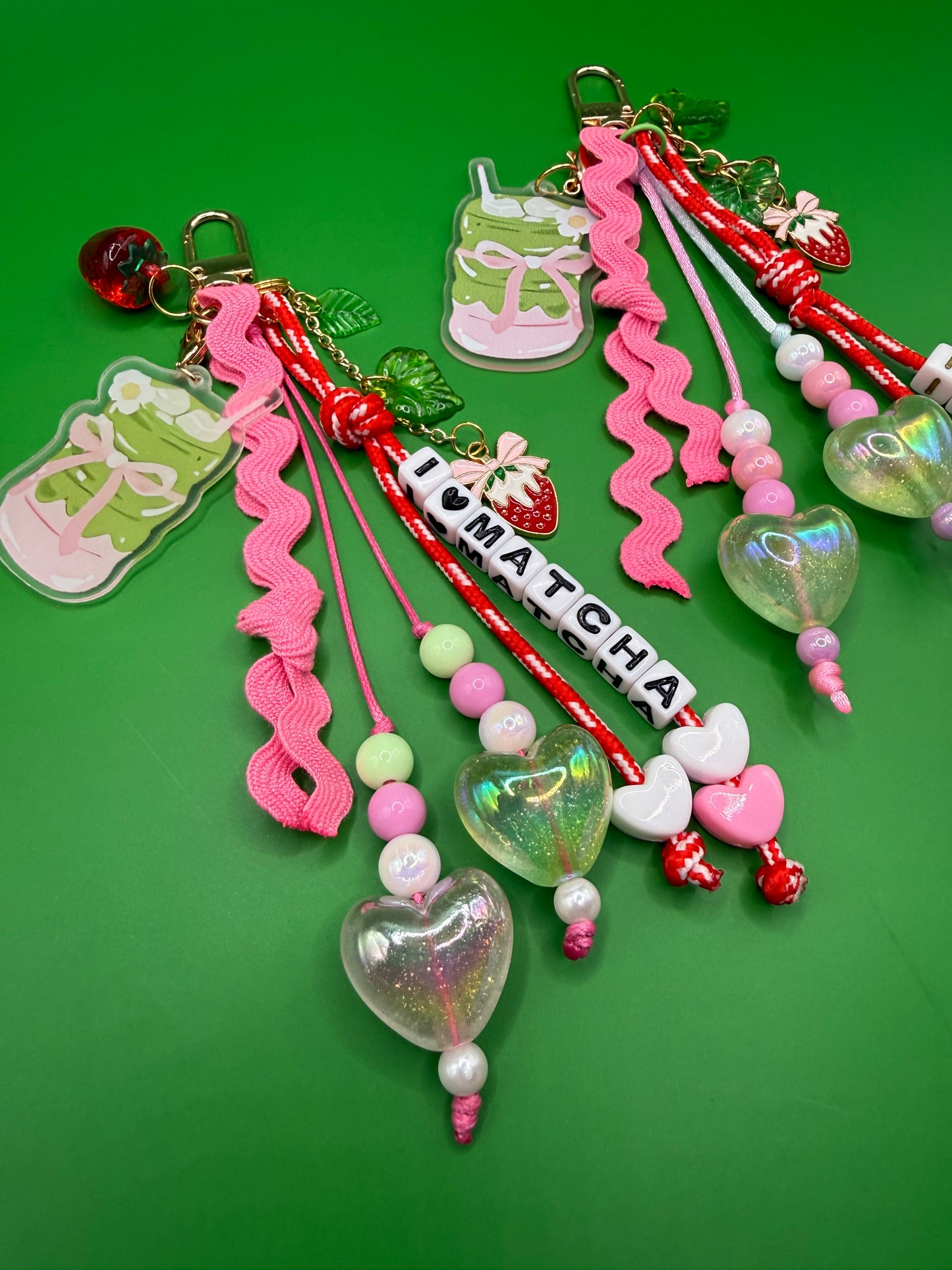 I Love Matcha Bag Charm — Glow-in-the-Dark Hearts