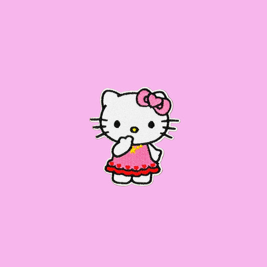 Hello Kitty bashful in pink dress embroidered patch
