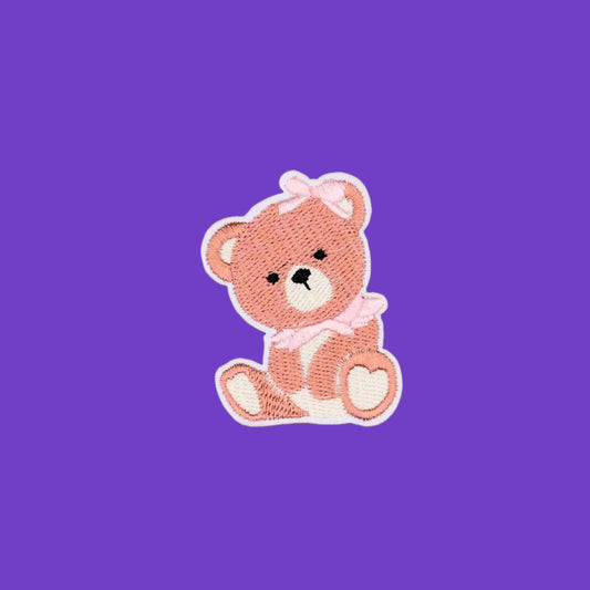 Coquette teddy bear with pink bows embroidered patch