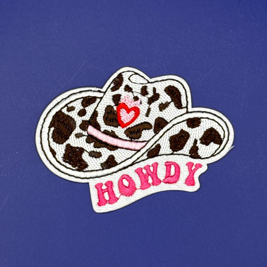 Cow Print Cowboy Hat Howdy Patch