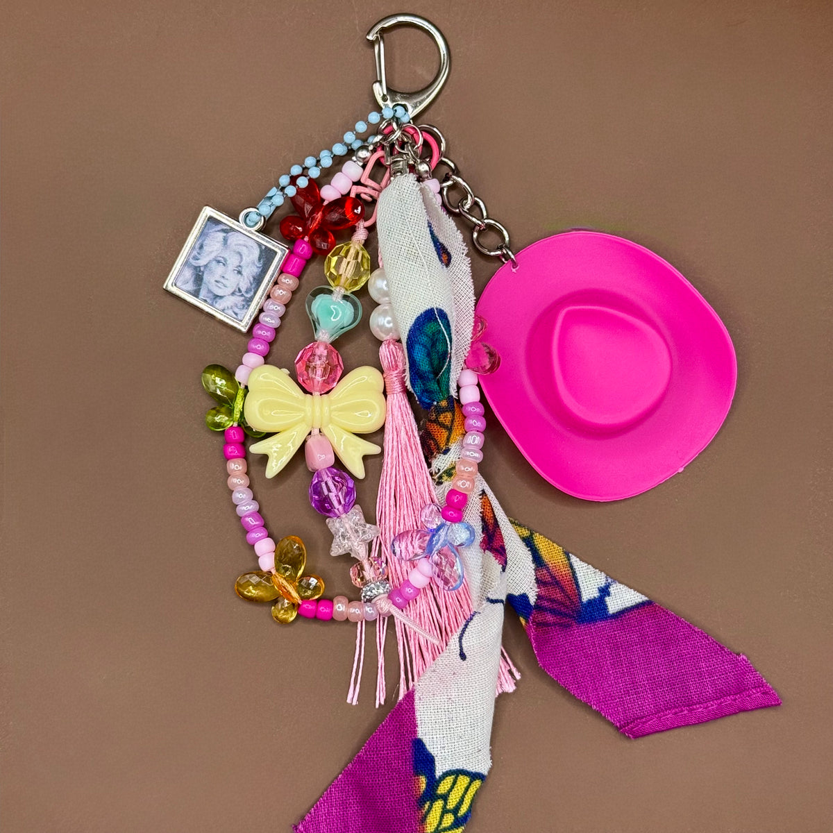 1-of-1 Pink Cowboy Hat Dolly Parton Butterfly Bag Charm
