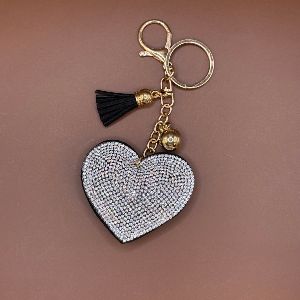 Rhinestone Heart Tassel Keychain