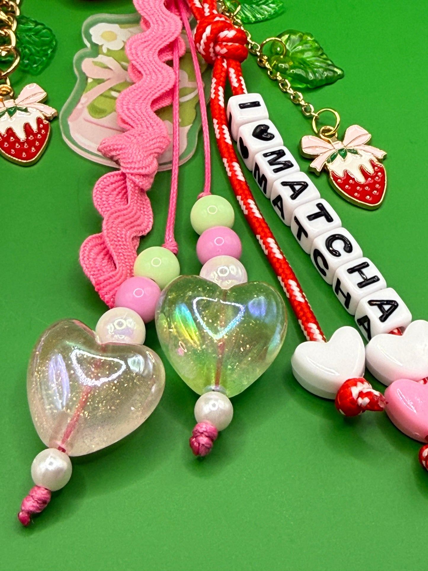 I Love Matcha Bag Charm — Glow-in-the-Dark Hearts