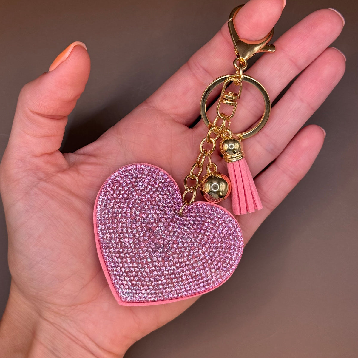 Rhinestone Heart Tassel Keychain