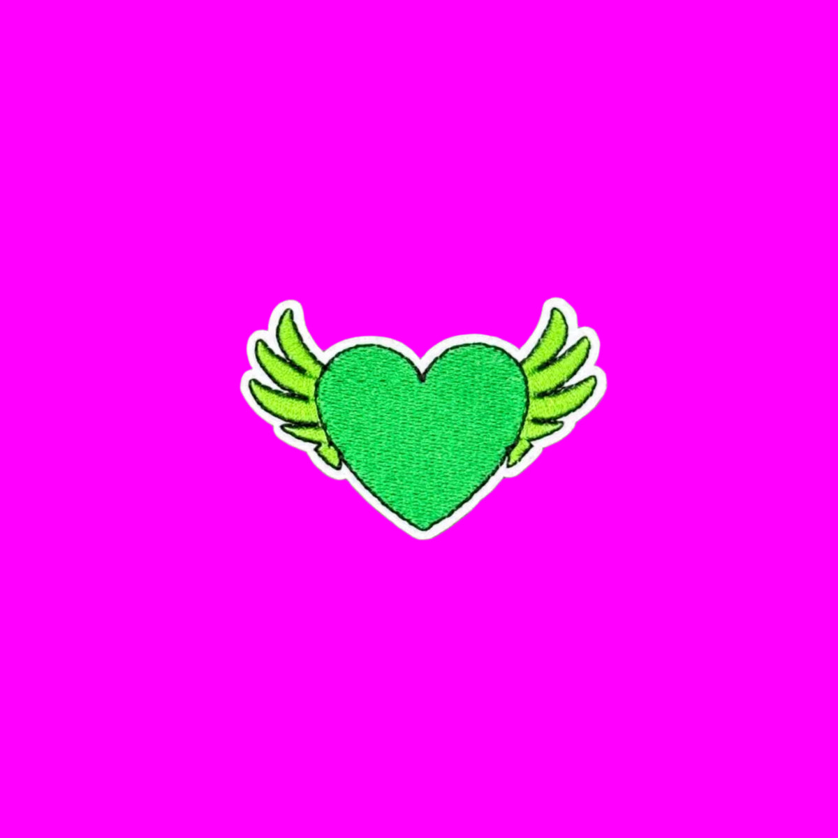 Green winged heart embroidered iron on patch.