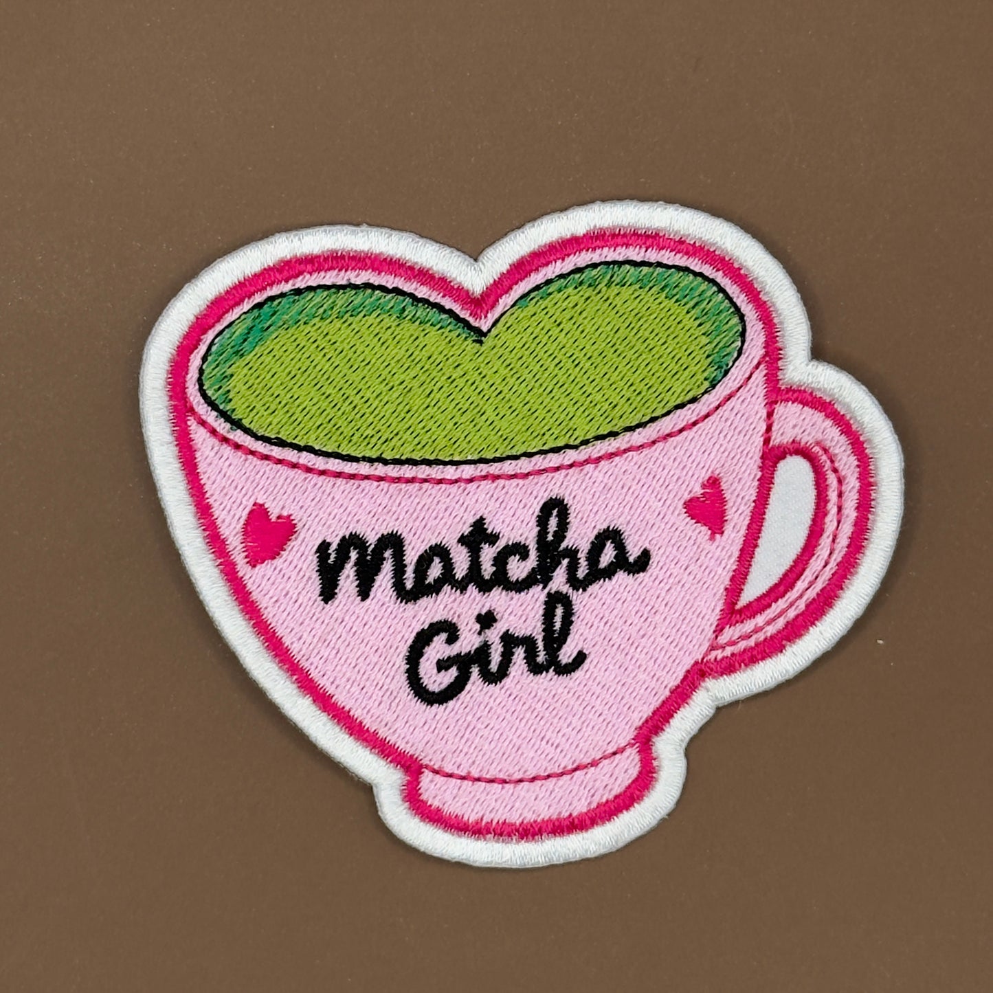 Matcha Girl heart-shaped matcha cup logo embroidered patch, large size