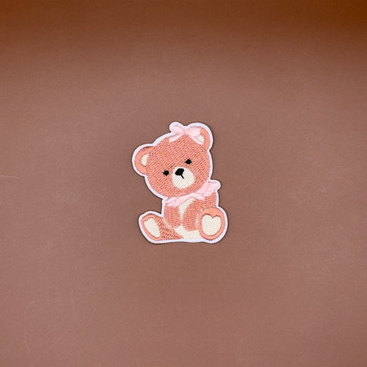 Coquette teddy bear with pink bows embroidered patch