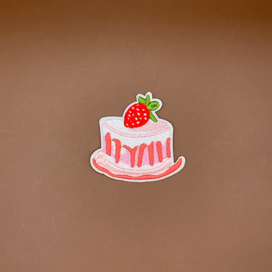 Coquette-style strawberry shortcake embroidered patch