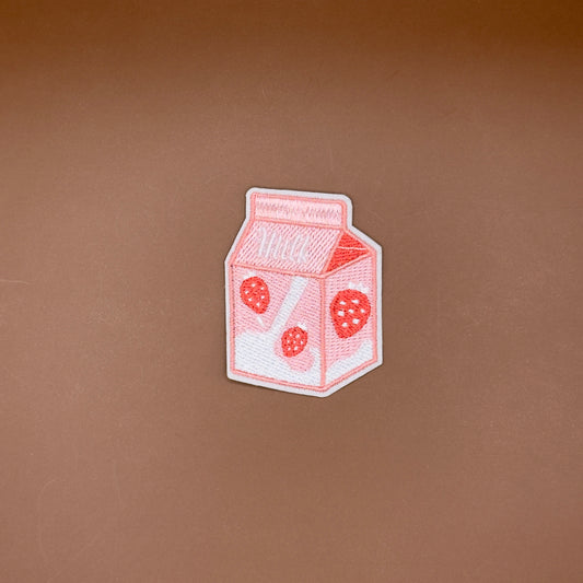 Retro strawberry milk carton embroidered patch