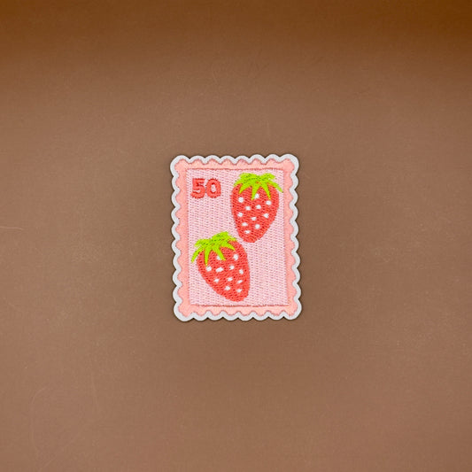 Retro coquette strawberry pair stamp embroidered patch