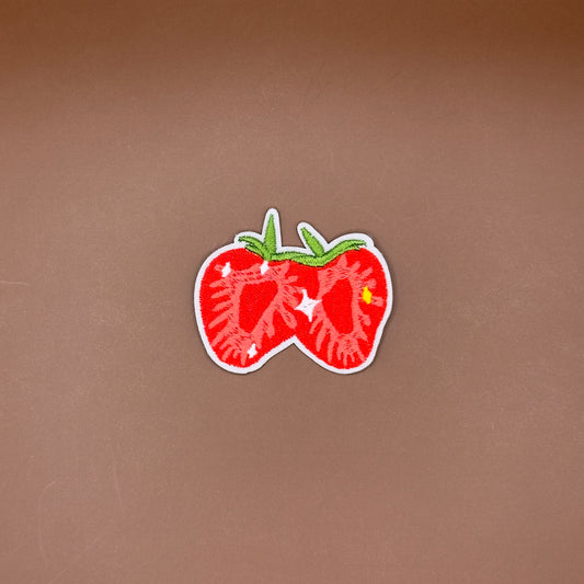 Strawberry slice with twinkly stars embroidered patch