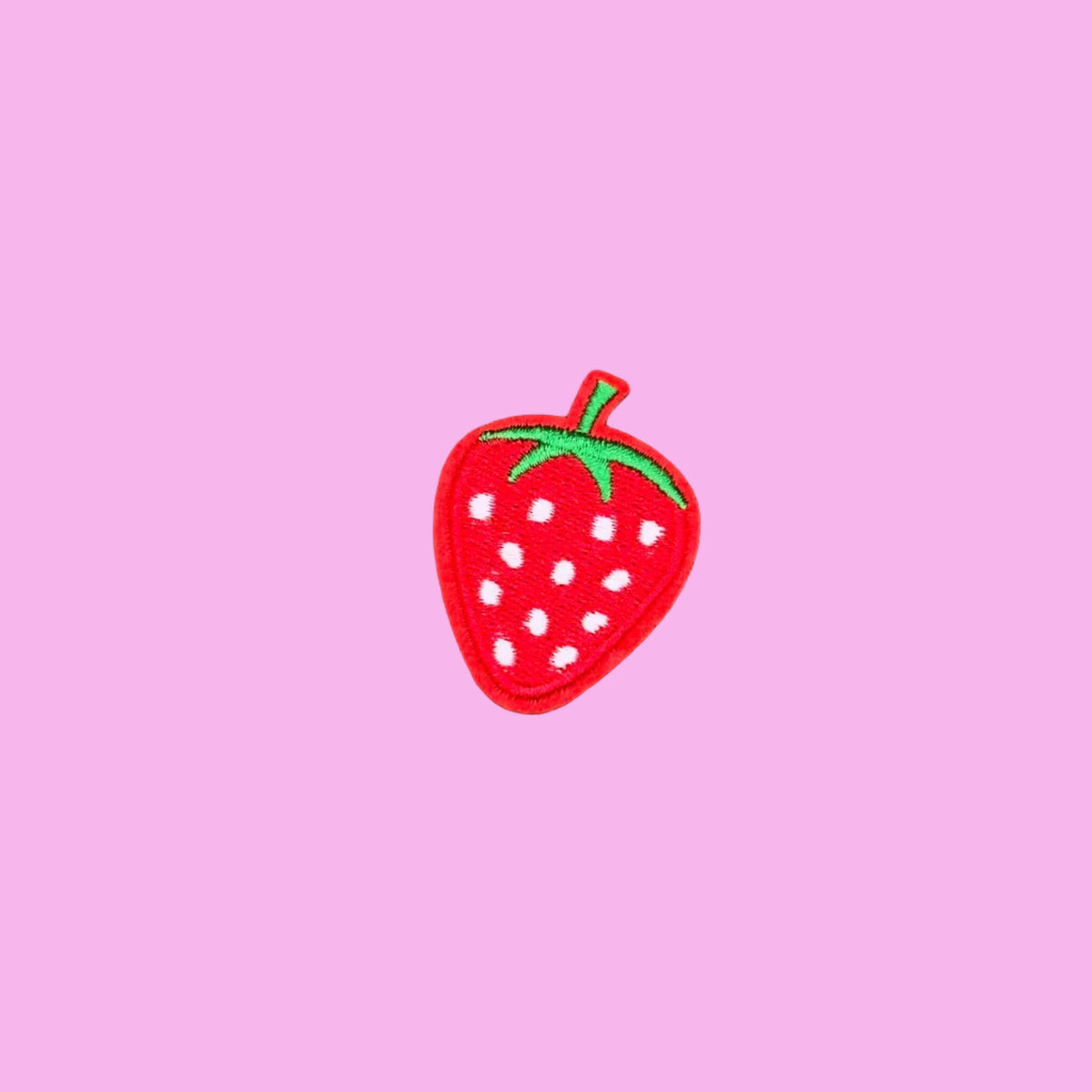 Red strawberry embroidered patch, medium size
