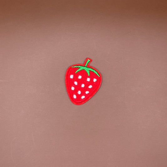 Red strawberry embroidered patch, medium size