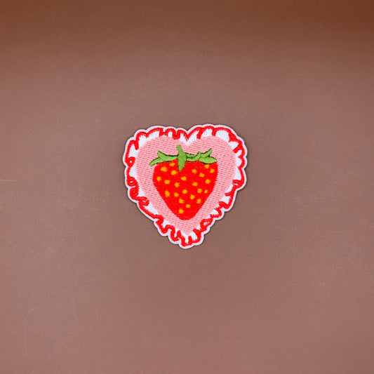 Retro coquette strawberry stamp embroidered patch