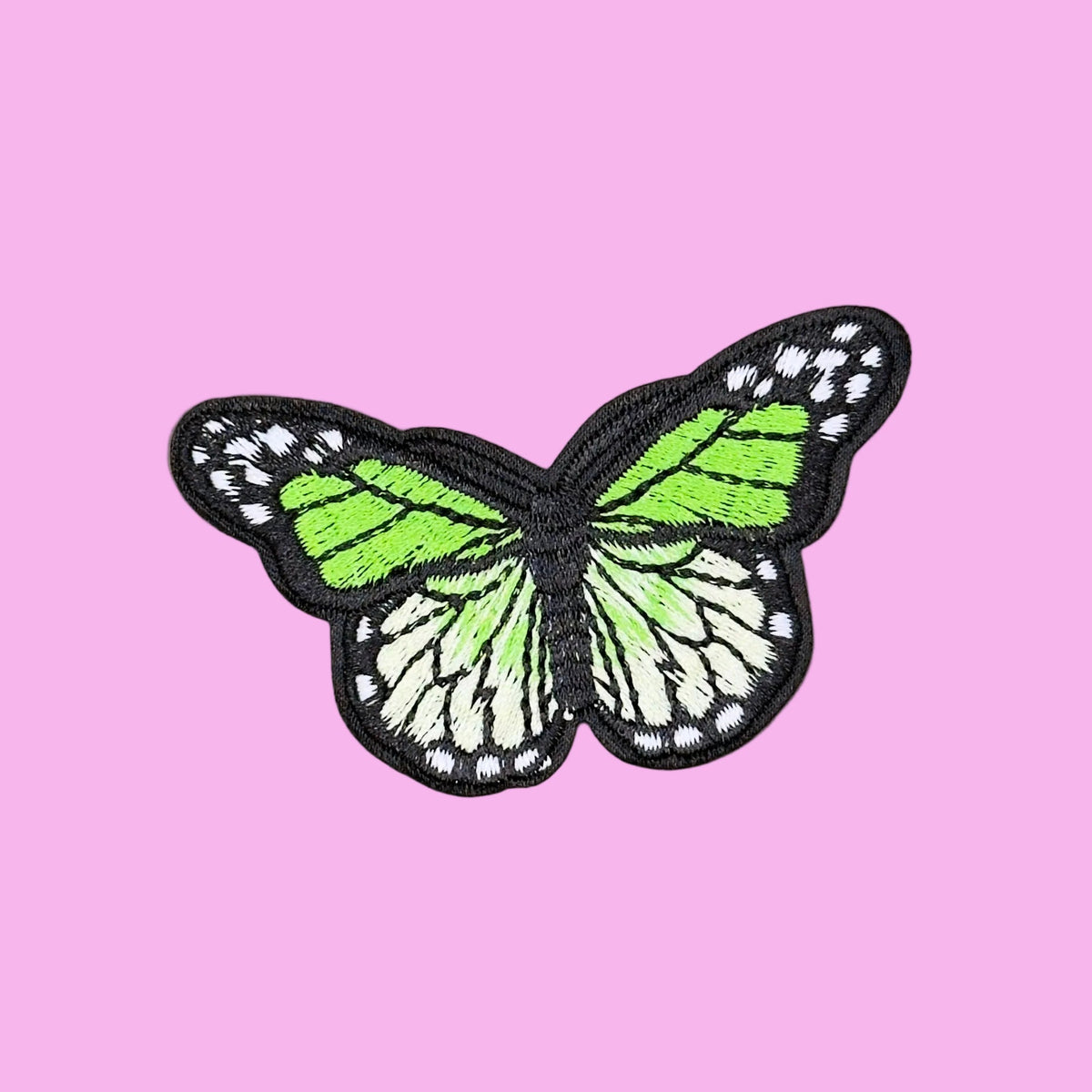 Green butterfly embroidered patch, large size