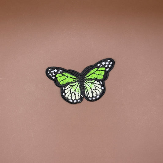Green butterfly embroidered patch, large size