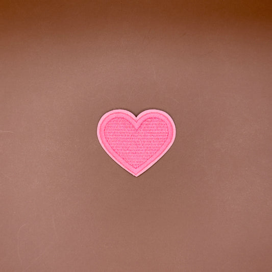 Pink heart embroidered iron-on patch, extra large size