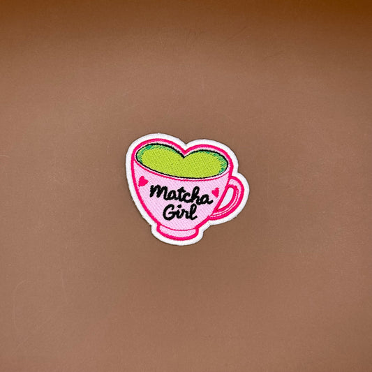 Matcha Girl heart-shaped matcha cup logo embroidered patch, small size