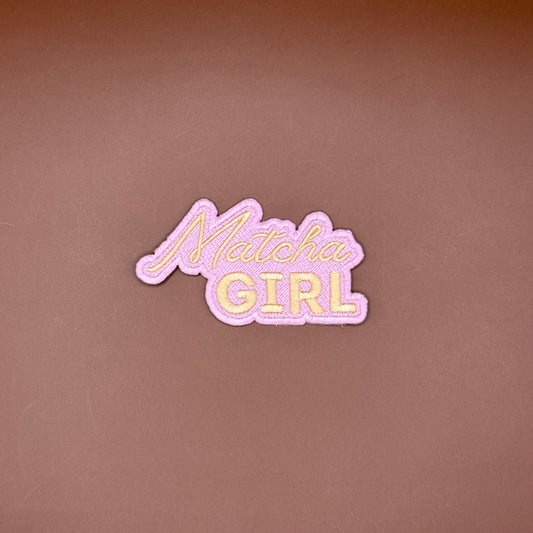 Matcha Girl script logo embroidered patch in pink