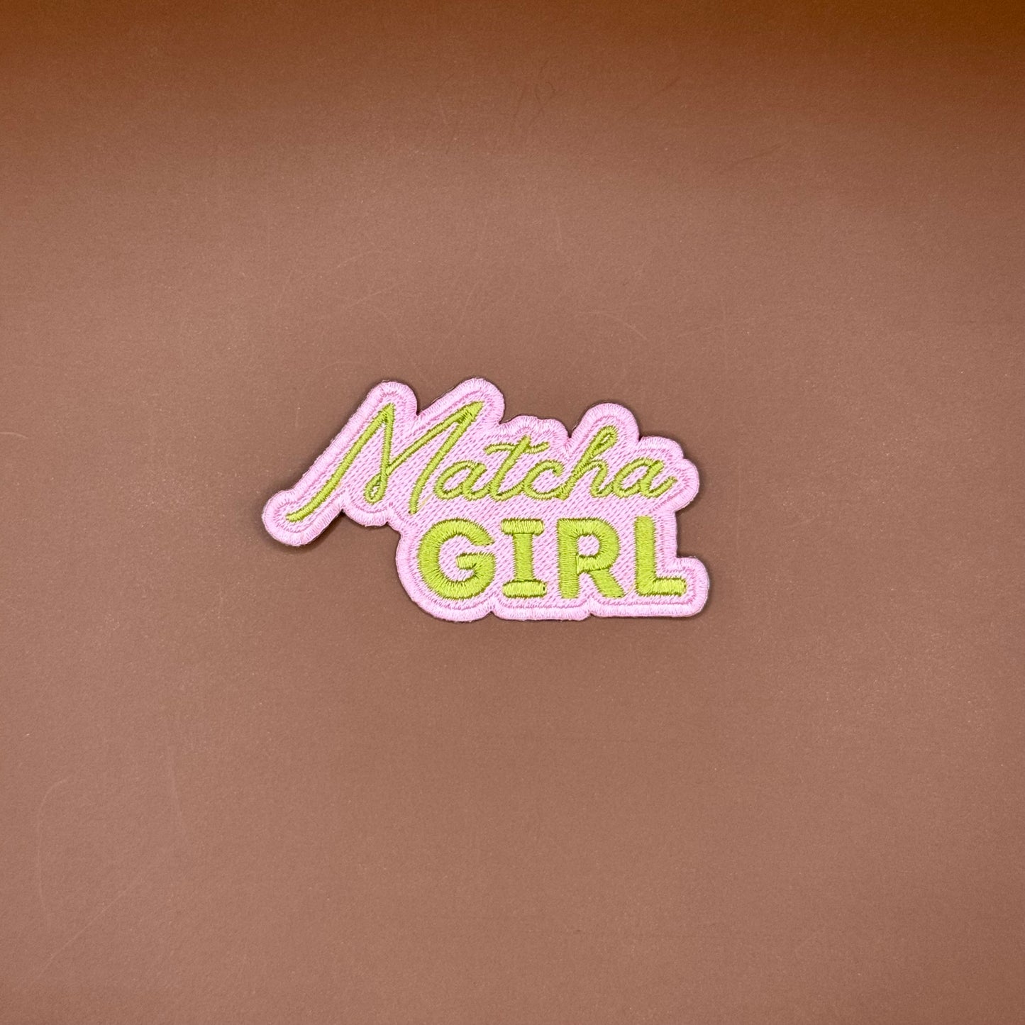 Matcha Girl script logo embroidered patch in green