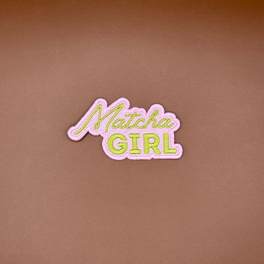 Matcha Girl script logo embroidered patch in green