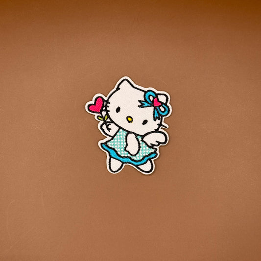 Hello Kitty in blue polka dot dress embroidered patch