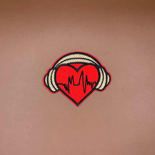 Pop Star Princess heart with headphones embroidered patch