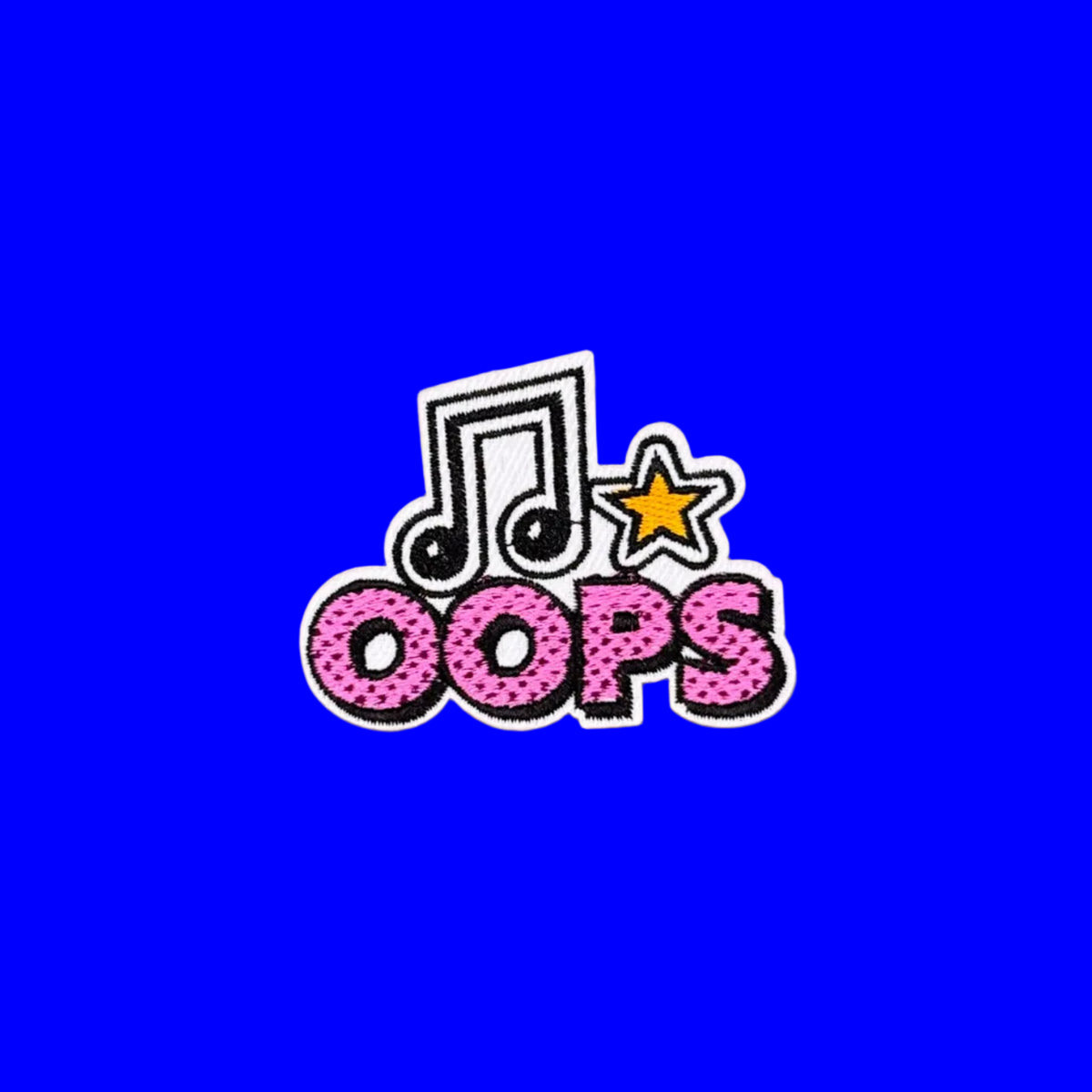 Pop Star Princess music note and Oops text embroidered patch