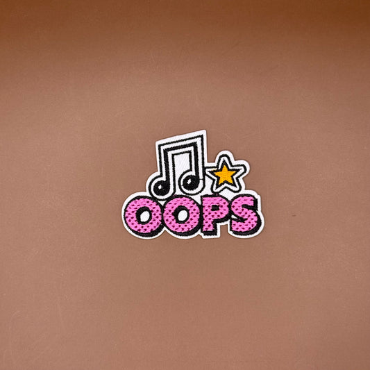 Pop Star Princess music note and Oops text embroidered patch