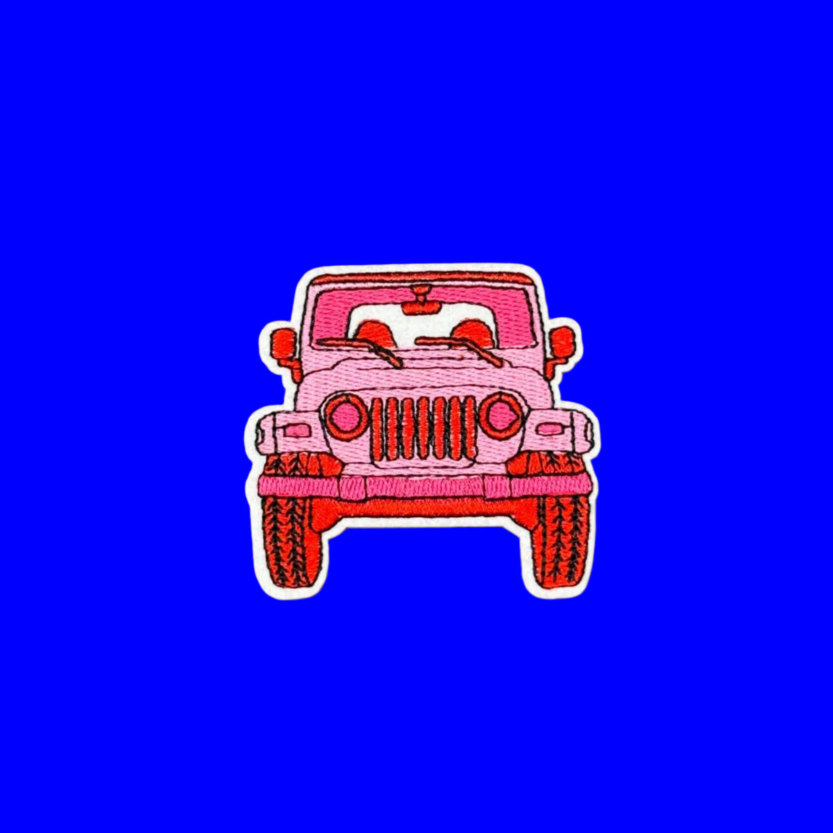 Pink and red jeep embroidered patch