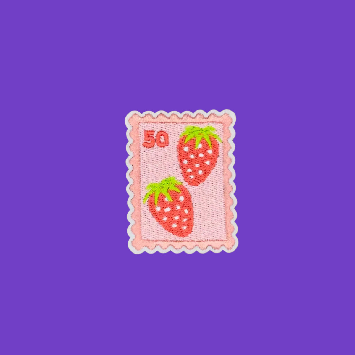 Retro coquette strawberry pair stamp embroidered patch