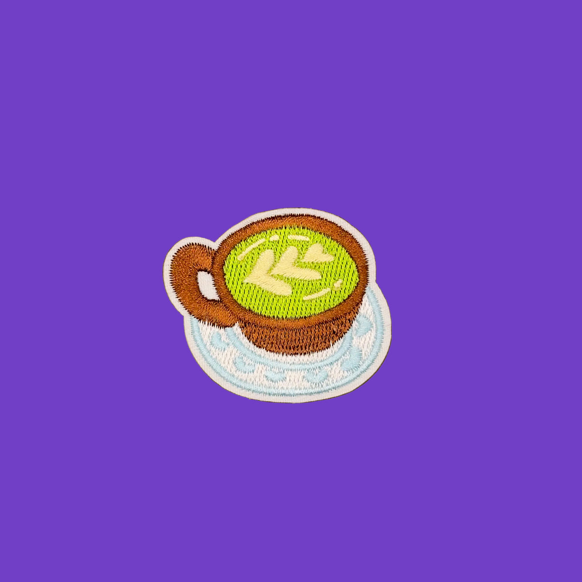 Matcha latte cup embroidered patch with foam top design
