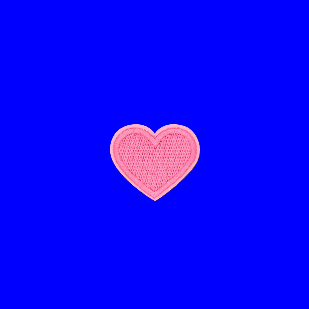 Pink heart embroidered iron-on patch, extra large size