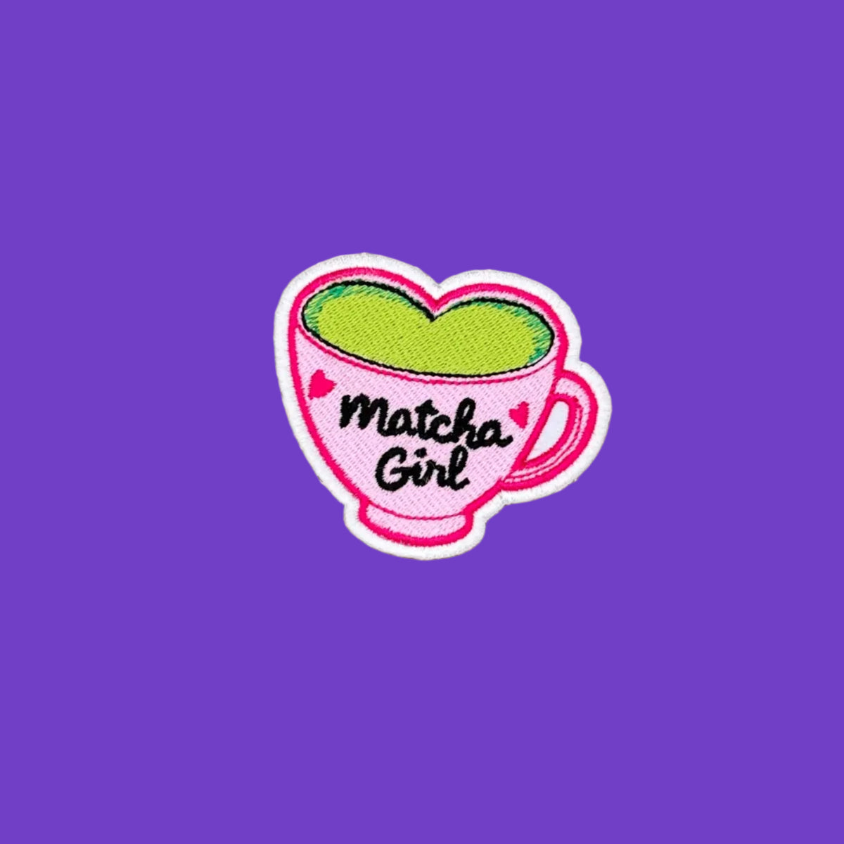 Matcha Girl heart-shaped matcha cup logo embroidered patch, small size